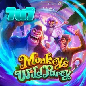 Monkeys Wild Party স্লট গেমের ইন্টারফেস এবং জঙ্গল থিম